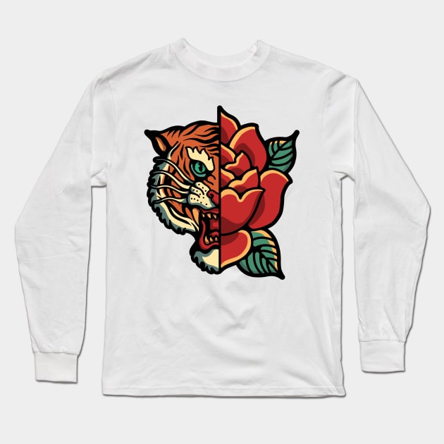 tiger rose tattoo Long Sleeve T-Shirt by donipacoceng